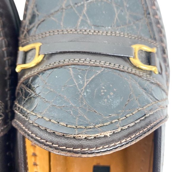 David Eden Alligator Brown Leather Horsebit Slip On Loafers Mens Size 9 main image 4